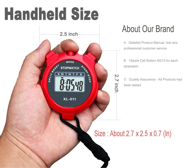 BESTWYA Simple Stopwatch, BESTWYA Large LCD Screen Handheld Count Up Timer with Time Calendar Clock Function (Pack of 4,B) - Image 5